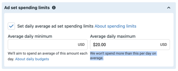 Advertising set expenditure limit